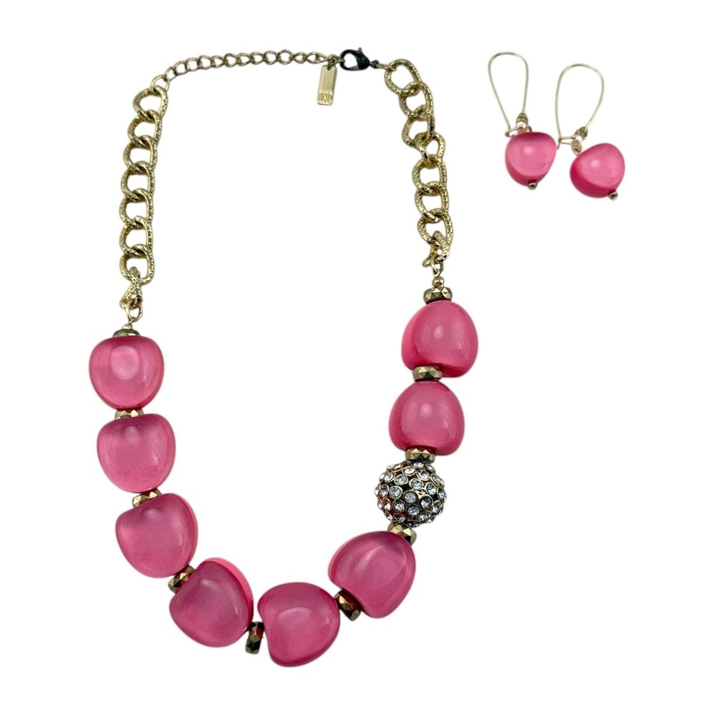 Lucite Chunky Pink Hearts Necklace & Earrings Vintage INC International Concepts